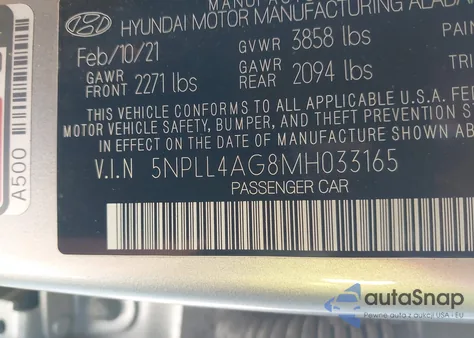2021 Hyundai Elantra Se from USA, damaged, VIN 5NPLL4AG8MH033165